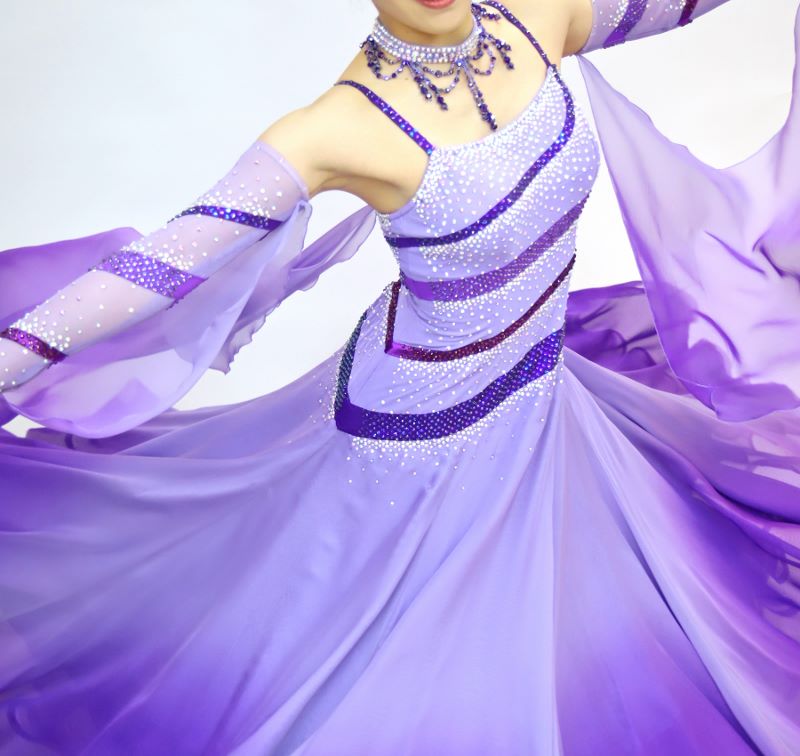 社交ダンススタンダードドレス薄紫色-