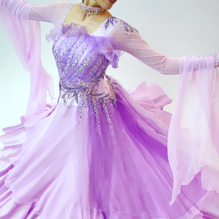 紫色・ライラックの社交ダンス衣装・ドレス、スタンダード・モダン用ドレス