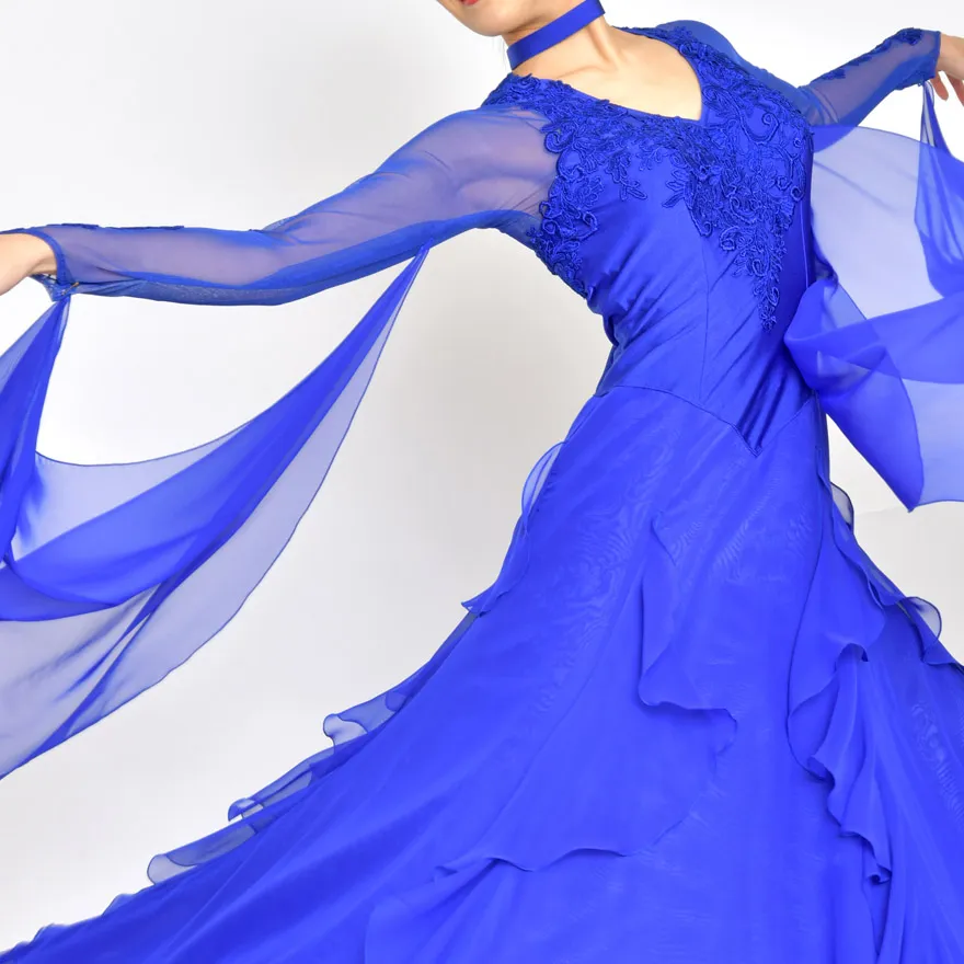 ブルーの社交ダンス衣装、トライアル用スタンダードドレス、スタンダード・モダン用ドレス